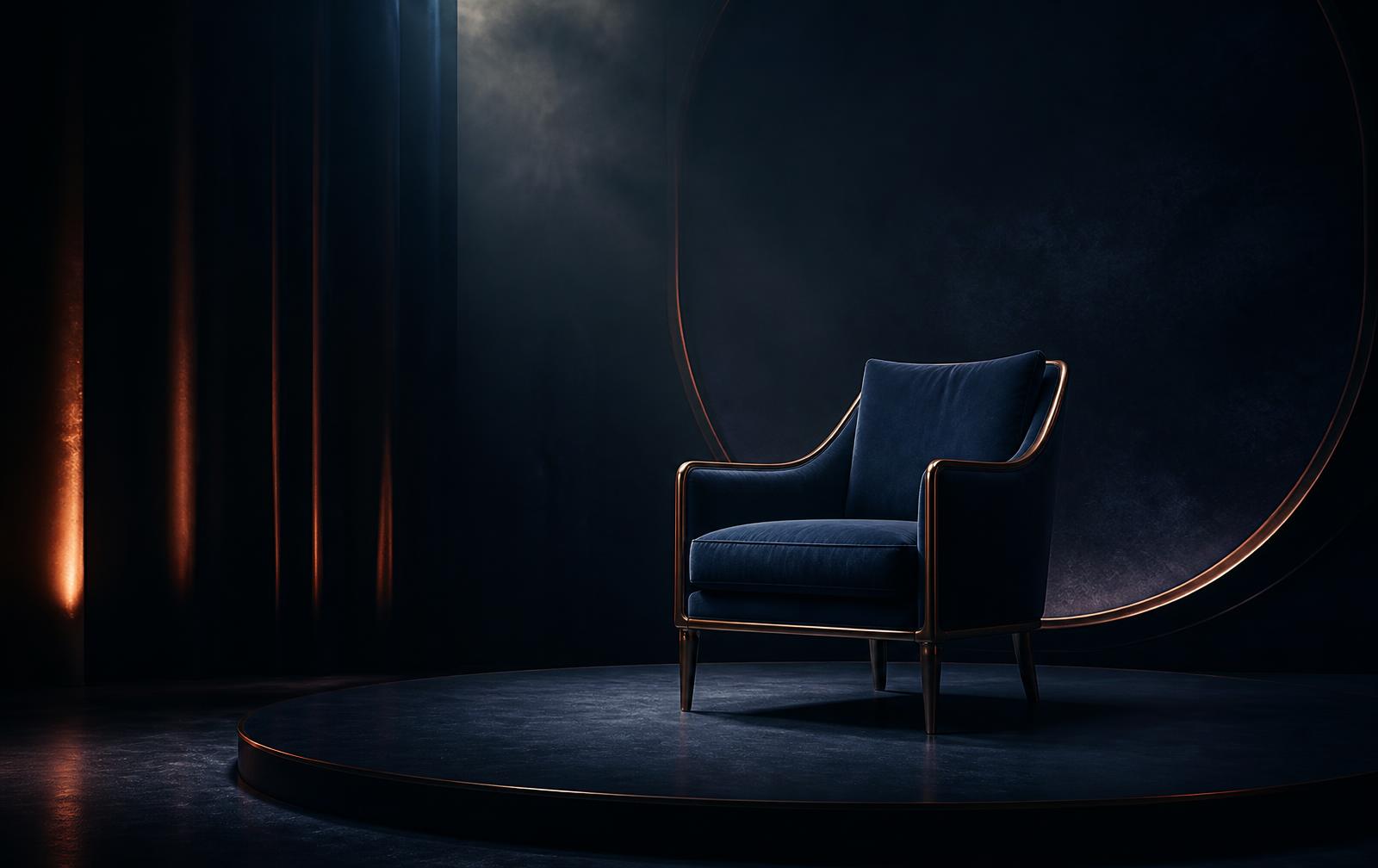 Fauteuil sur une scène éclairée en cuivre